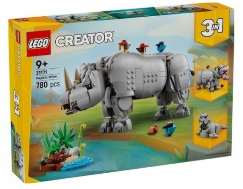 LEGO 31171 Creator 3w1 - Dzikie zwierzęta: dumny nosorożec z ptakami